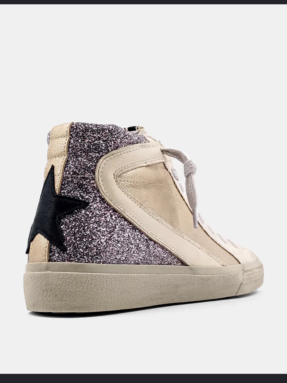 ShuShop Kids High-Top Glitter Sneaker in Pewter and Cream